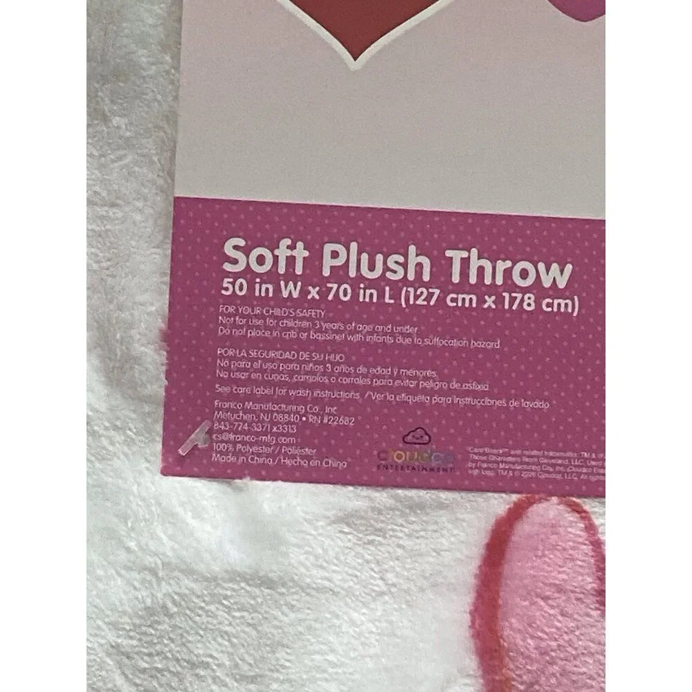 Care Bears Soft Plush Throw Blanket 50 X 70” Kisses Hearts Love‎ Valentines NEW